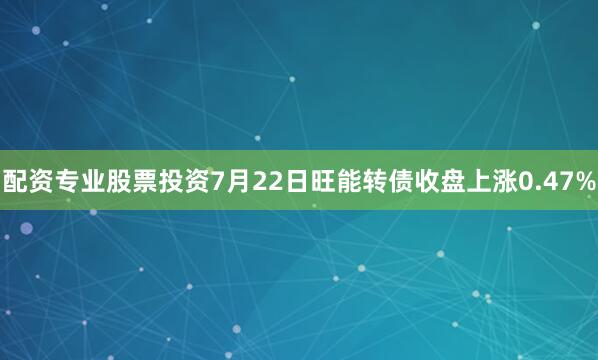 配资专业股票投资7月22日旺能转债收盘上涨0.47%